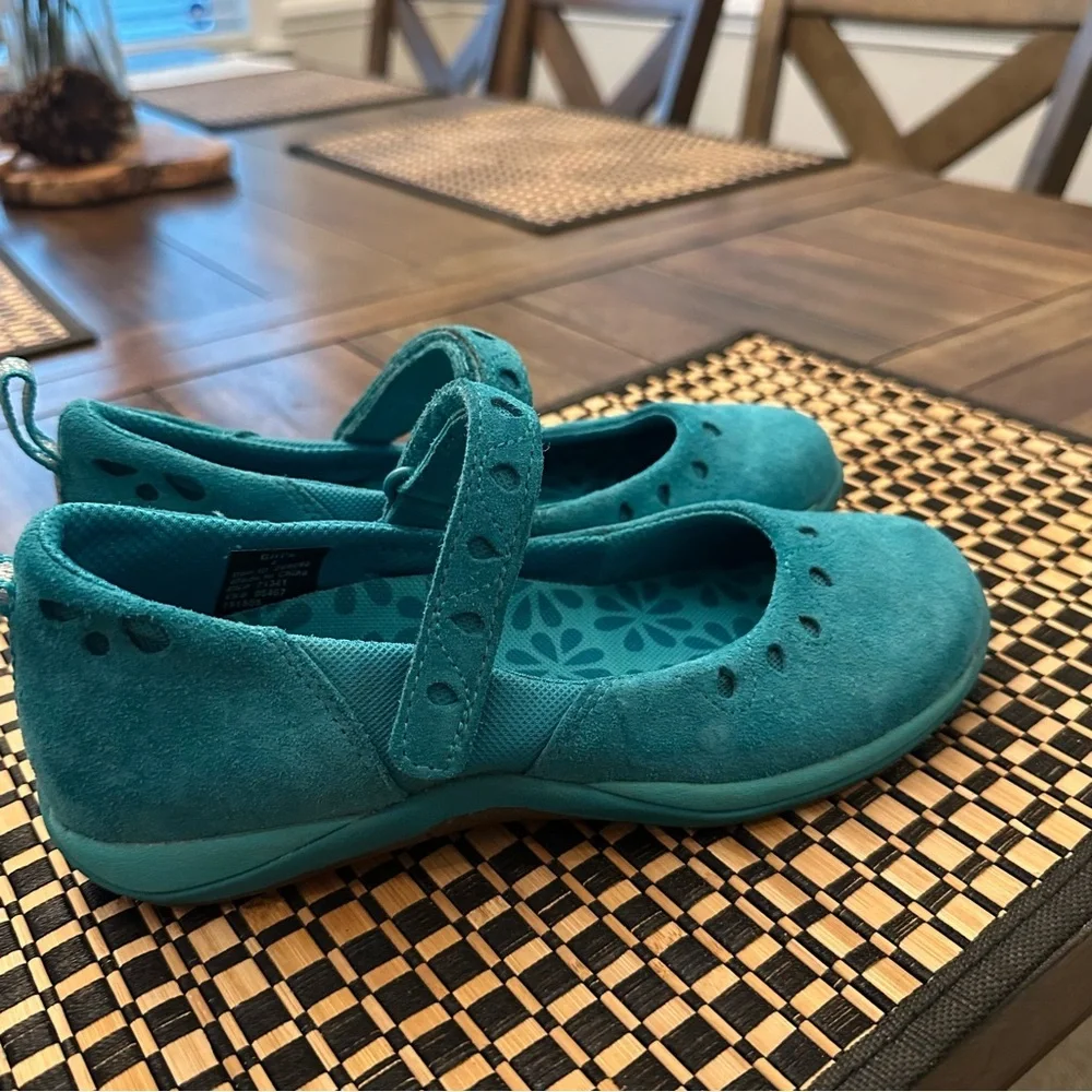 LL Bean Sneakers Girls 4 Teal Suede Beansport Mary Janes Girl's Shoes